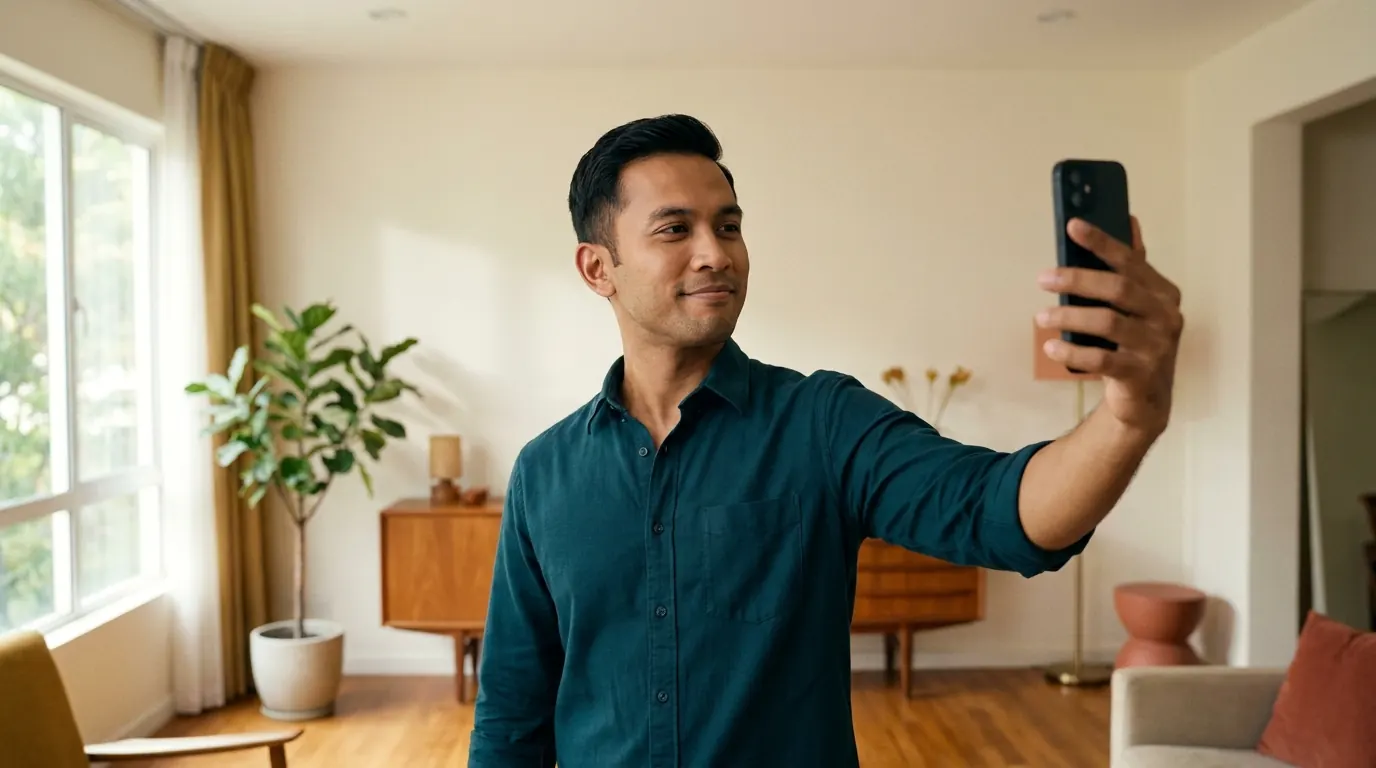 A man holding up a phone and turning his head for a face scan